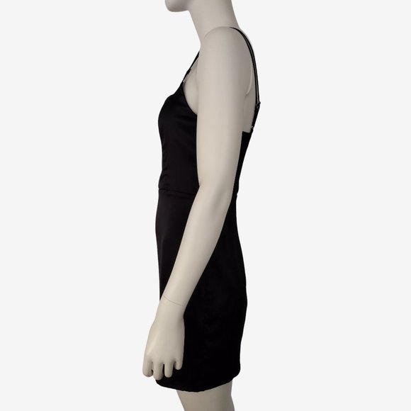 Forever 21 Black Silky Satin Strappy Cowl Neck Mini Sheath Dress Size L - Picture 5 of 12